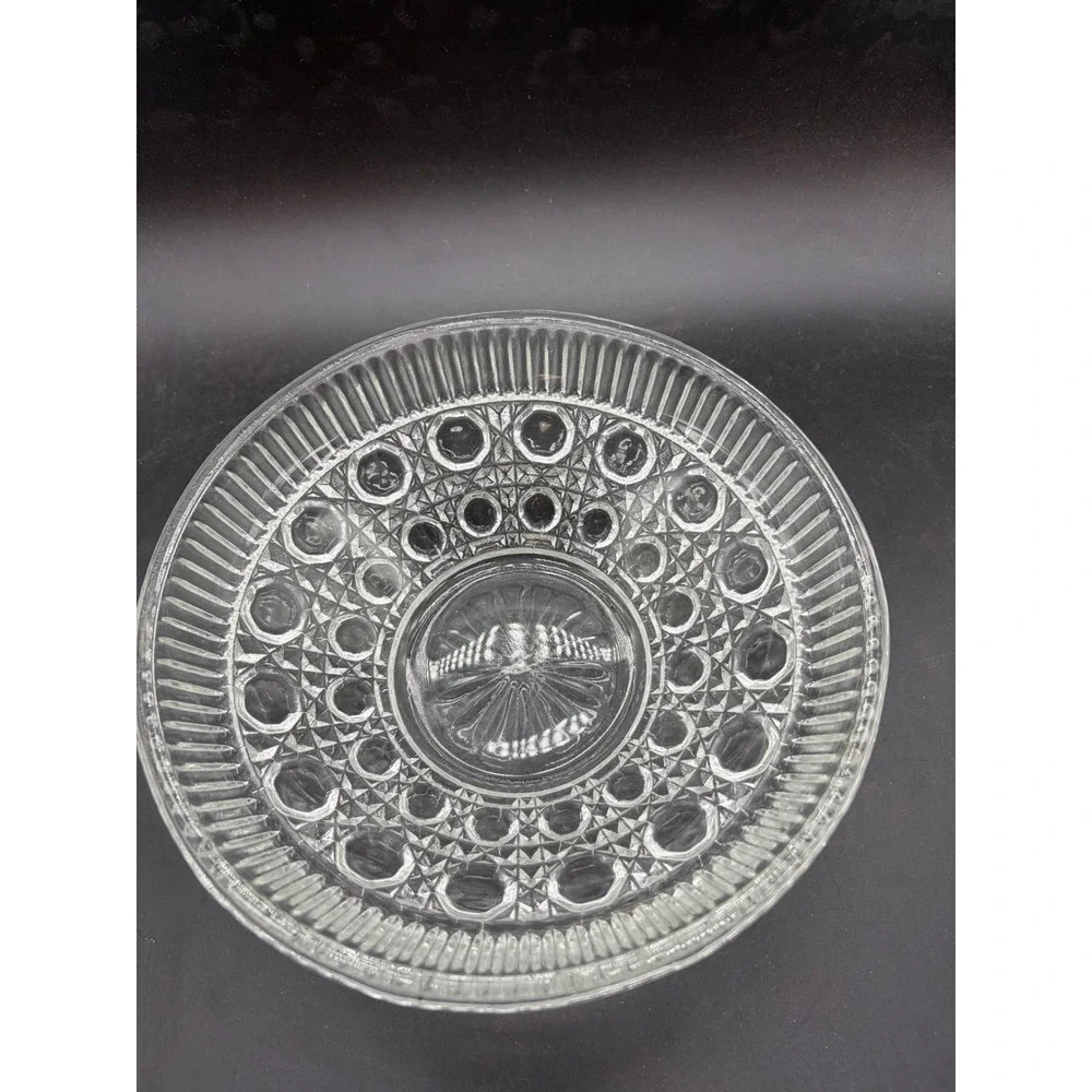 Vintage Clear Pressed Glass Thousand‎ Eye Candy Dish with Lid Round Compote